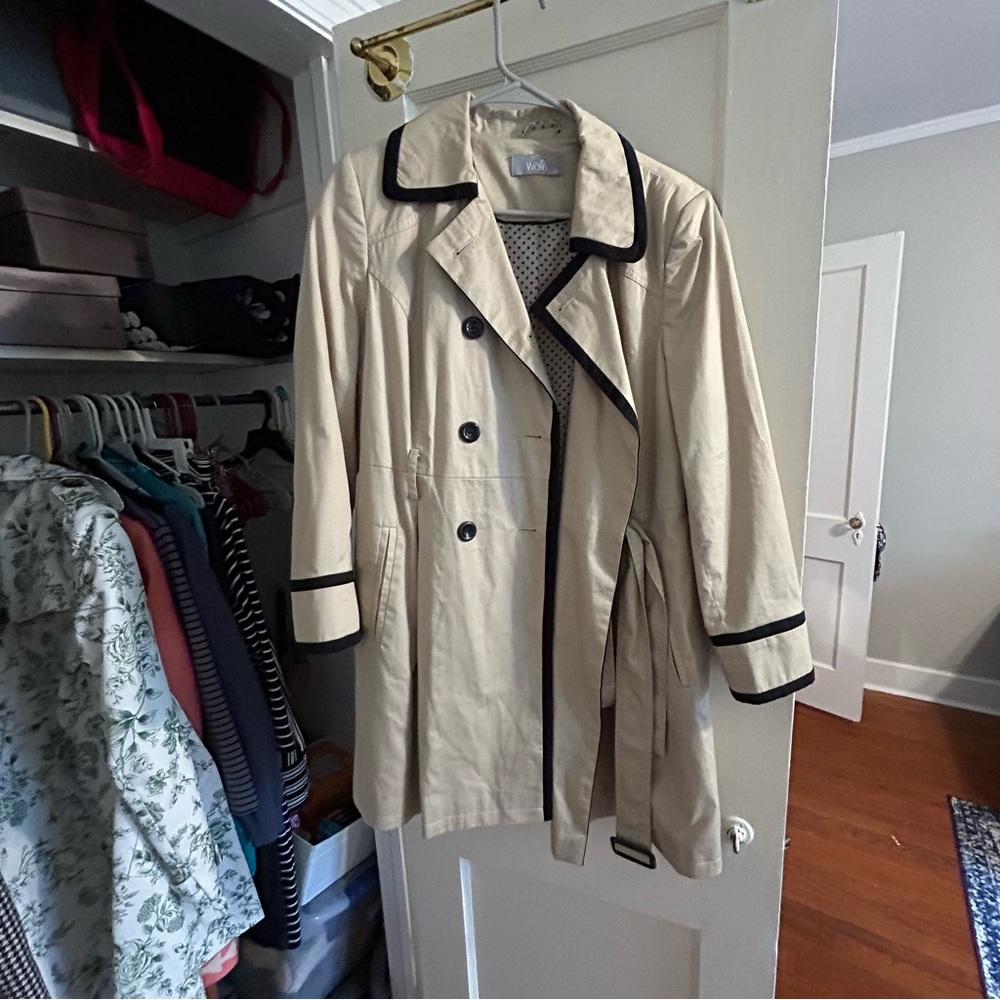 Beige Trench Coat with Black Trim